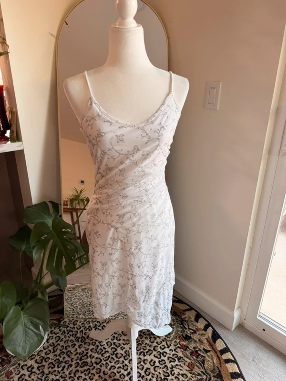 Ivory Floral Beaded Slip Maxi Dress